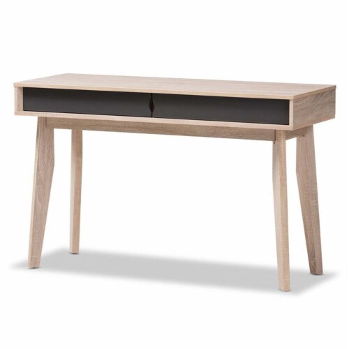 Hawthorne Collection 2 Drawer Wood Study Desk in Light Brown and Gray Perspective: front