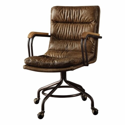 Bowery Hill Transitional Leather Swivel Office Chair in Vintage