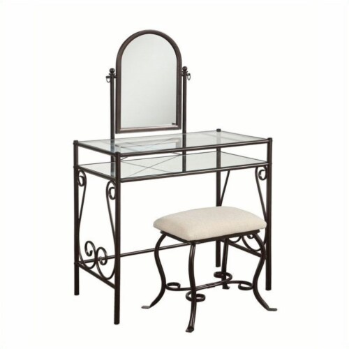 Riverbay Furniture Metal Vanity Set in Linen Perspective: front