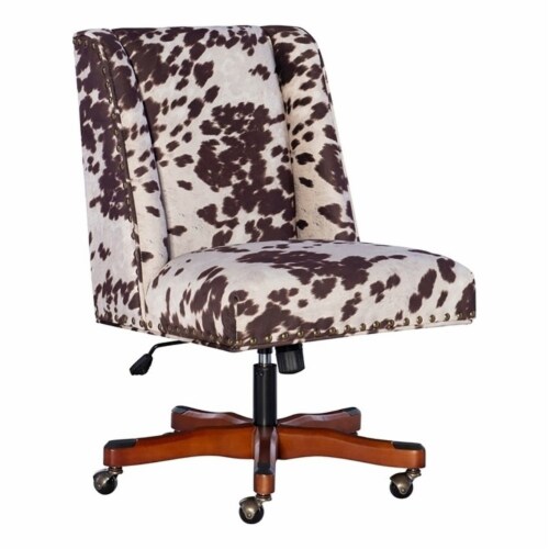 Riverbay Furniture Transitional Fabric Armless Cow Print Office Chair in Brown Perspective: front