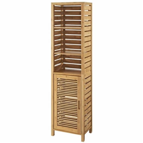 Riverbay Furniture 3 Shelf Linen Tower in Natural Perspective: front