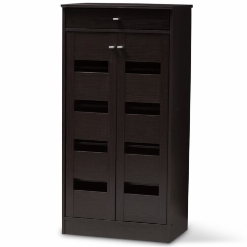 Baxton Studio Acadia Shoe Cabinet in Wenge Brown Perspective: front