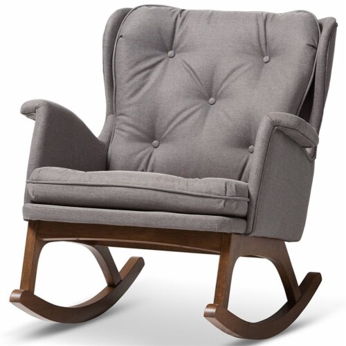 Baxton Studio Maggie Tufted Rocker in Gray and Walnut Perspective: front