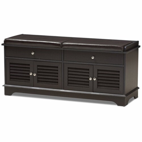 Baxton Studio Leo Faux Leather Shoe Storage Bench in Dark Brown Perspective: front