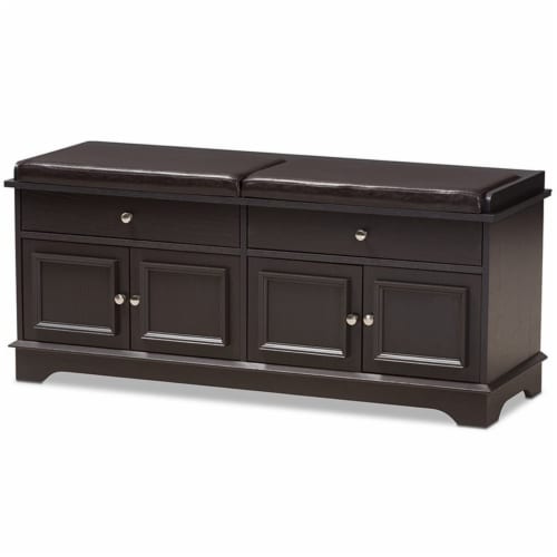 Baxton Studio Mason Faux Leather Shoe Storage Bench in Dark Brown Perspective: front