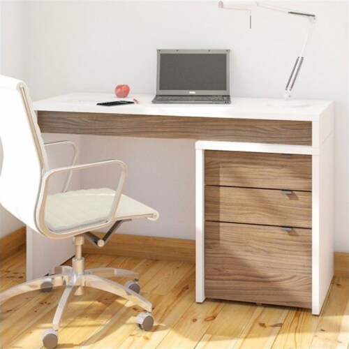 Nexera Liber T 3 Drawer Computer Desk in White and Walnut 1