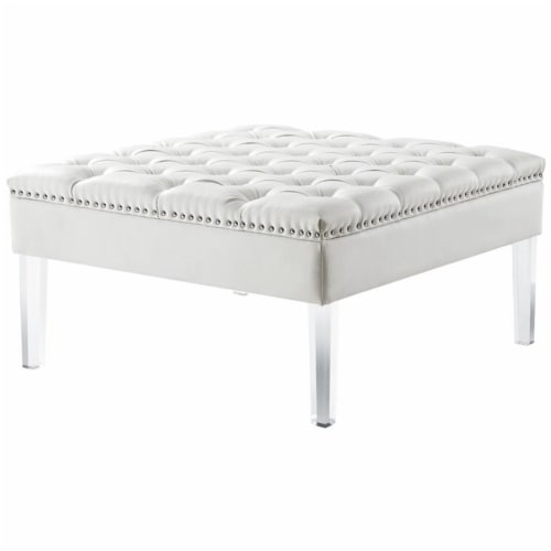 Brika Home Oversized Faux Leather Tufted Ottoman in White 1
