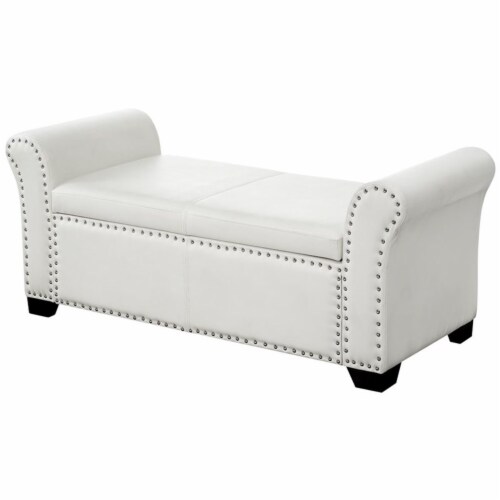 Brika Home Faux Leather Storage Ottoman Bench in Ivory 1 Kroger
