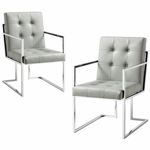 Brika Home Faux Leather Dining Chair in Light Gray (Set of 2) Perspective: front