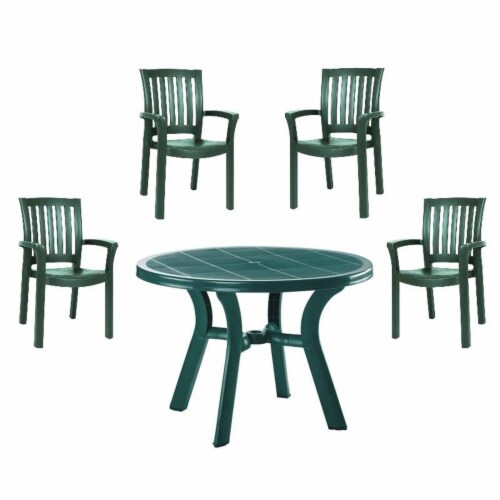 5 Piece 42 Round Resin Patio Table and 4 Resin Dining Arm Chair