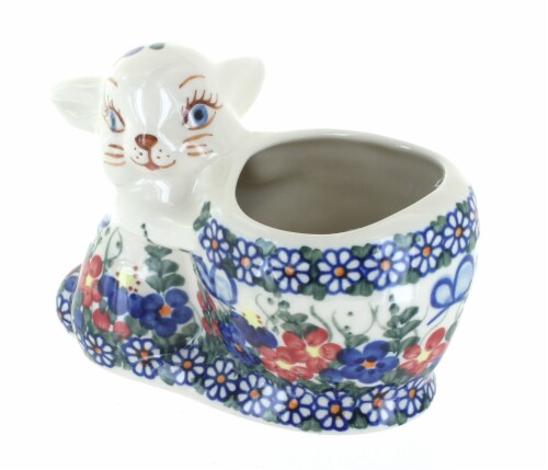 Blue Rose Polish Pottery Garden Butterfly Bunny Basket Perspective: front