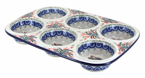 Polish Pottery Muffin Pan -- Rhine Valley - The Polish Pottery Shoppe