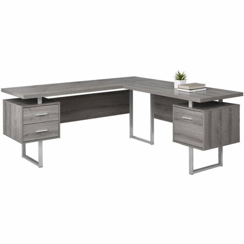 Levan Home L Shaped Corner Computer Desk in Dark Taupe Perspective: front