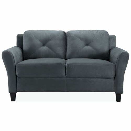 Bowery Hill 18.5 Contemporary Microfiber Loveseat Couch in Dark Gray Perspective: front