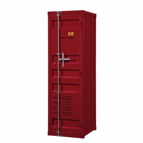 Bowery Hill Contemporary Metal Wardrobe Armoire with 1 Door in Red Perspective: front