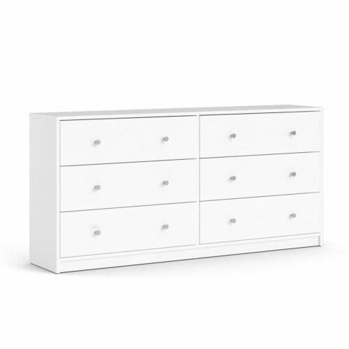 Levan Home Contemporary Wide 6 Drawer Double Bedroom Dresser in White Perspective: front