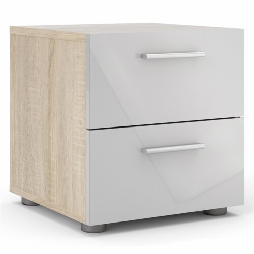 Levan Home Contemporary 2 Drawer Nightstand in Oak & White Gloss Perspective: front