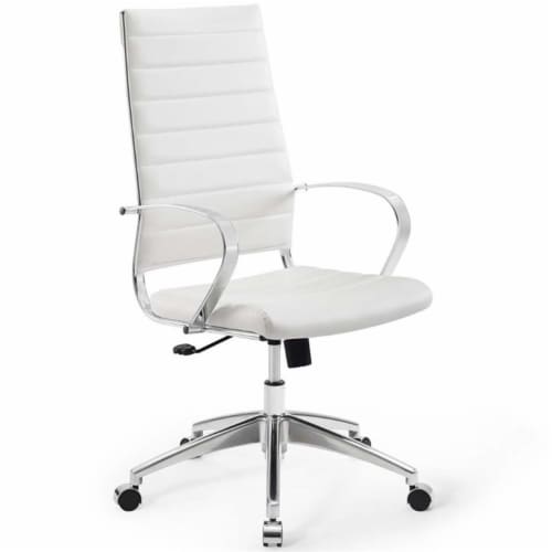 Scranton & Co High Back Ribbed Faux Leather Office Swivel Chair in White Perspective: front