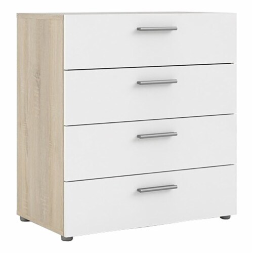 Levan Home Contemporary 4 Drawer Engineered Wood Chest in Oak /White Perspective: front
