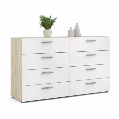 Levan Home Engineered Wood 8 Drawer Double Dresser in Oak/White High Gloss Perspective: front