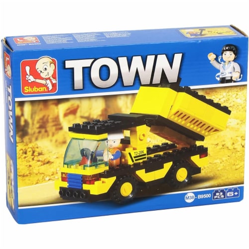 Yellow Town Dump Truck Building Brick Kit (93pcs) Perspective: front