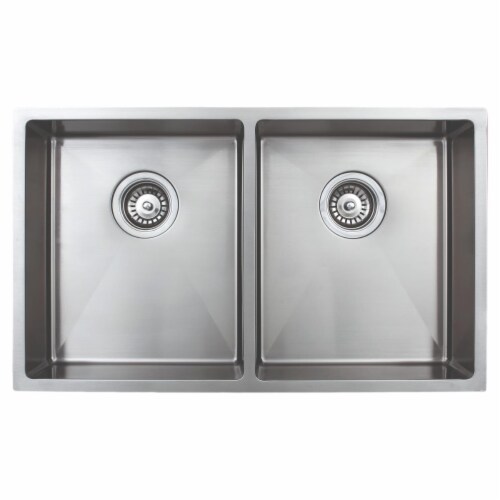 Wells Sinkware SSU3018-45-1 30 in. Handcrafted 18 Gauge Undermount 50-50 Double Bowl ADA Comp Perspective: front