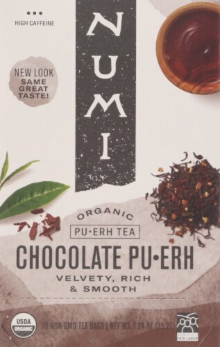 Numi Organic Chocolate Pu-Erh Tea Bags Perspective: front