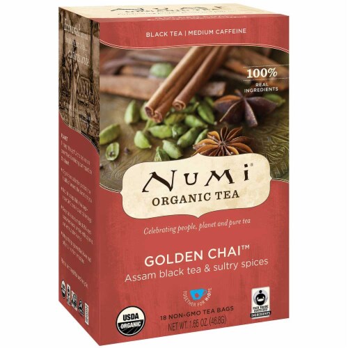 Numi Organic Tea Golden Chai, Full Leaf Black Tea in Teabags, 18-Count Box (Pack of 6) Perspective: front