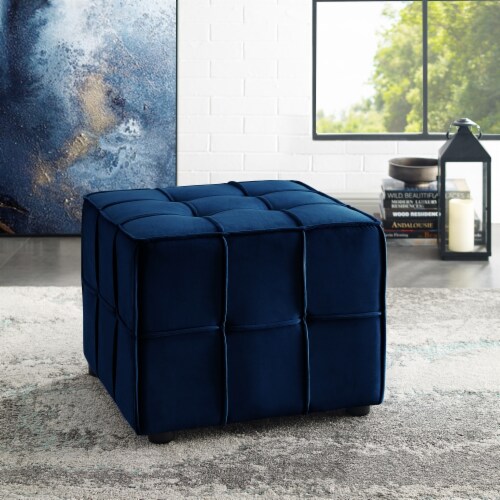 Loft Lyfe Fisher Velvet Allover Tufted Cube Ottoman Navy 1 unit