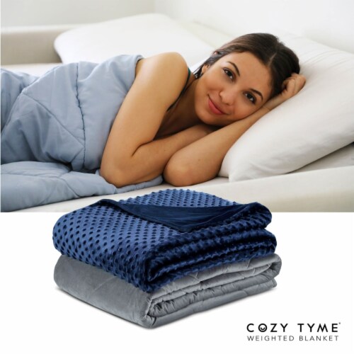 Adami Cotton Weighted Blanket-Calm Sleeping, Dot Velvet Cover navy 72 x 80 20 lbs Perspective: front