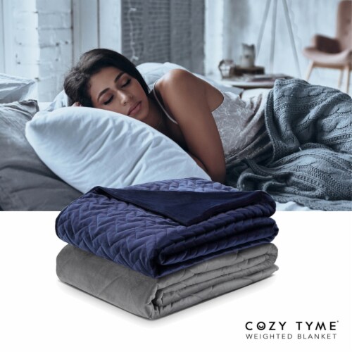 Eshe  Cotton Weighted Blanket-Calm Sleeping, Quilted Cover navy 72  x 80  20 lbs Perspective: front