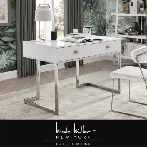 White lacquer desk with chrome legs deals