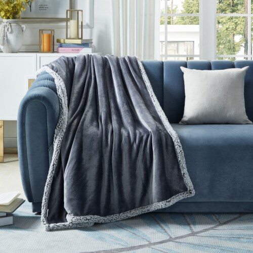 Saleem Flannel Reversible Heathered Sherpa Throw Super Soft 50