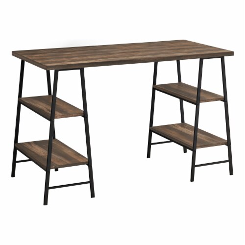 Home Office, Laptop, Storage Shelves, 48 l, Work, Metal, Laminate, Brown, Black, Perspective: front