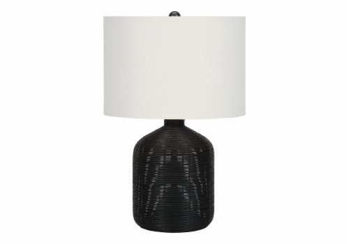 Monarch Specialties Black Rattan Table Lamp with Ivory Shade Perspective: front