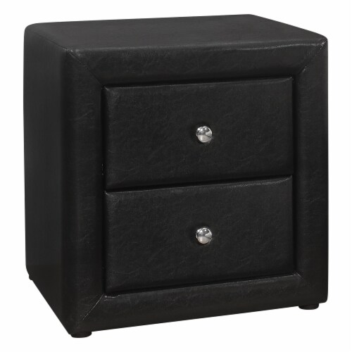 Nightstand, End, Side, Lamp, Storage Drawer, Bedroom Pu Leather Look, Black, Transitional Perspective: front