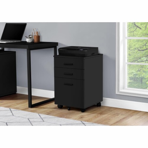 File Cabinet, Rolling Mobile, Storage Drawers, Printer Stand, Office, Work, Laminate, Black, Perspective: front