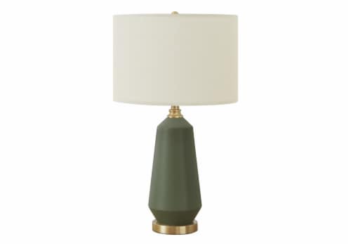 Monarch Specialties Green Ceramic Table Lamp with Ivory Shade Perspective: front