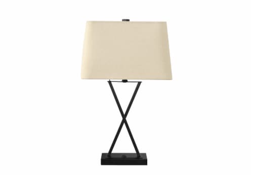 Monarch Specialties Black Metal USB Table Lamp with Beige Shade Perspective: front