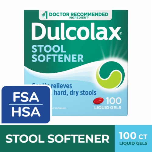 Dulcolax Stool Softener Laxative Constipation Relief Liquid Gel Capsules Docusate Sodium Perspective: front