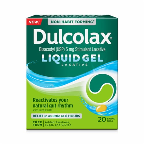 Dulcolax Stimulant Laxative Liquid Gels Constipation Related Symptom Relief With 5mg Bisacodyl Perspective: front