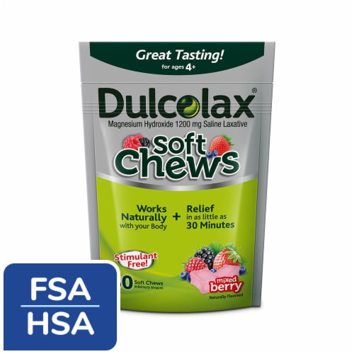 Dulcolax Soft Chews Saline Laxative Constipation Relief Mixed Berry Magnesium Hydroxide Perspective: front