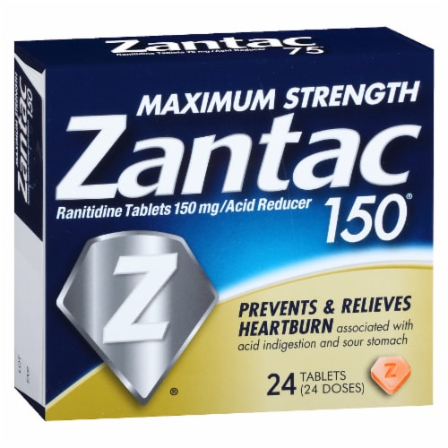 Zantac 150 Maximum Strength Acid Reducer Tablets 150mg Perspective: front