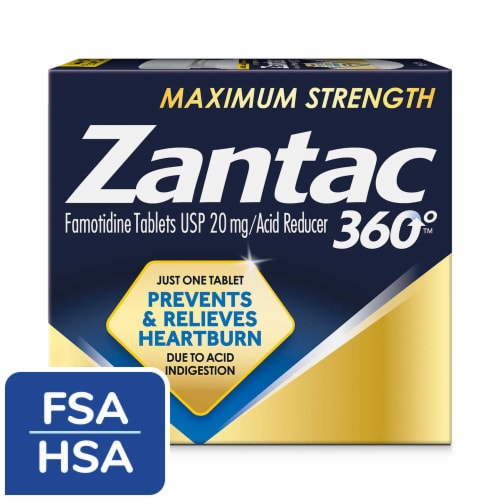 Zantac 360 Maximum Strength Famotidine Acid Reducer Tablets 20mg Perspective: front