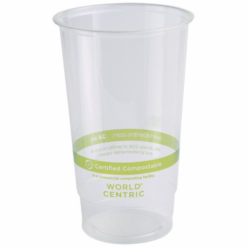 World Centric's Compostable Corn PLA Cold Cup Combo: 24 Ounce PLA Cups (CP-CS-24) and PLA Perspective: front