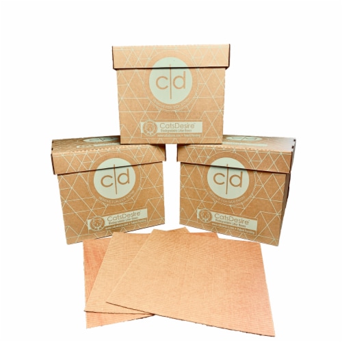 Cats Desire Disposable Biodegradable Top-Side Entry Litter Boxes Perspective: front
