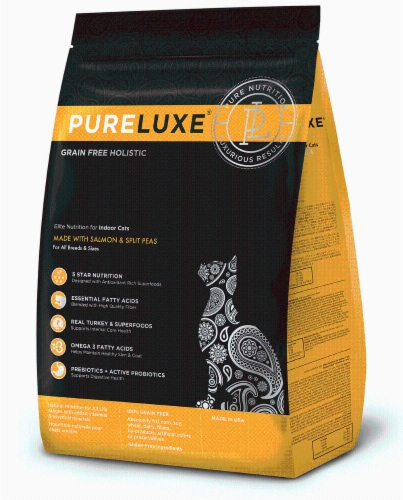 PureLUXE Grain-Free Indoor Cat Food Made With Salmon & Split Peas (11LB) Perspective: front