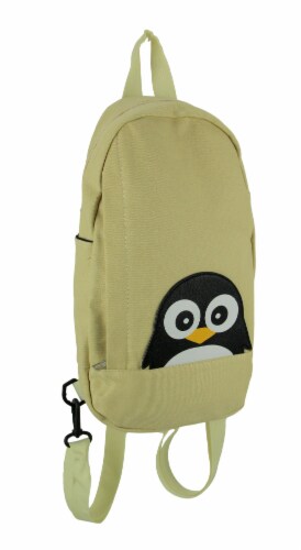 Sleepyville Critters Beige Canvas Peeking Penguin Backpack or Sling Bag Small Perspective: front