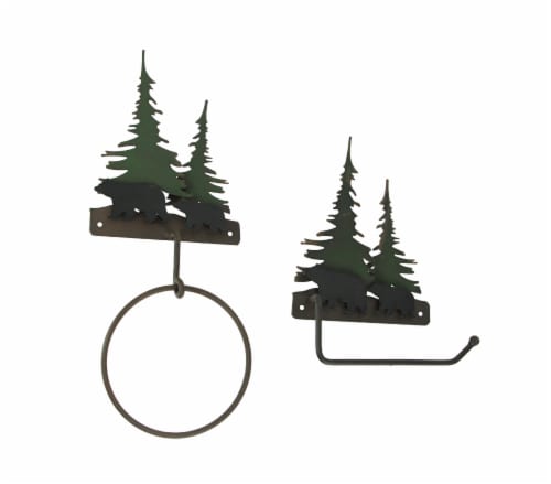 Metal Bear Forest Toilet Paper And Towel Holder Set Bathroom Wall Mounted Decor Perspective: front