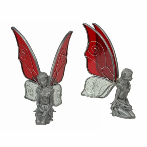 Set of 2 Kneeling Fairies Pewter Figurines Decor Sculptures Mythical Accessories Perspective: front